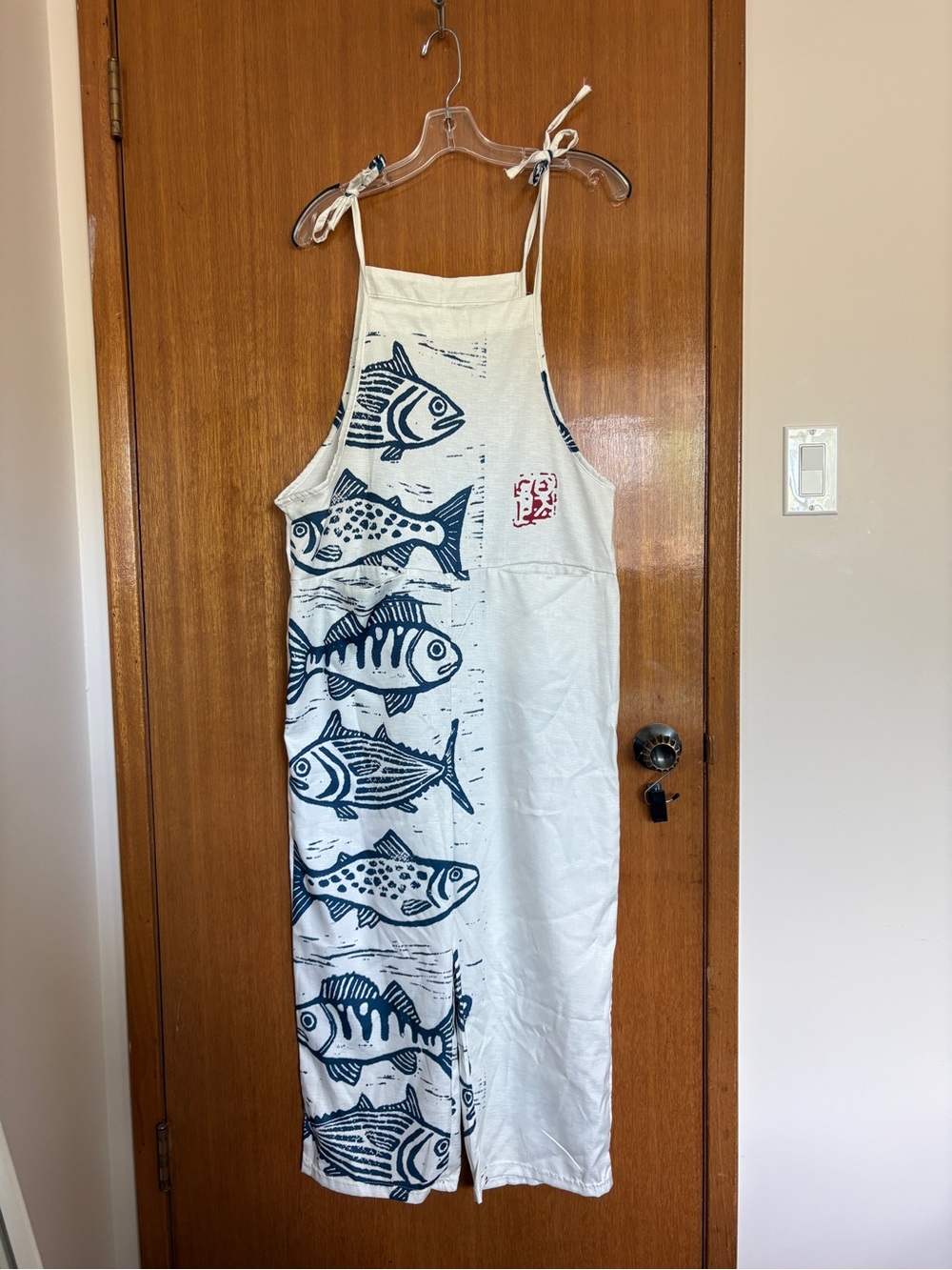 Blue Fish Print Tie String Romper